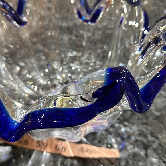 Elegant Blue and Clear Glass Art Bowl - Picture 5 of 5